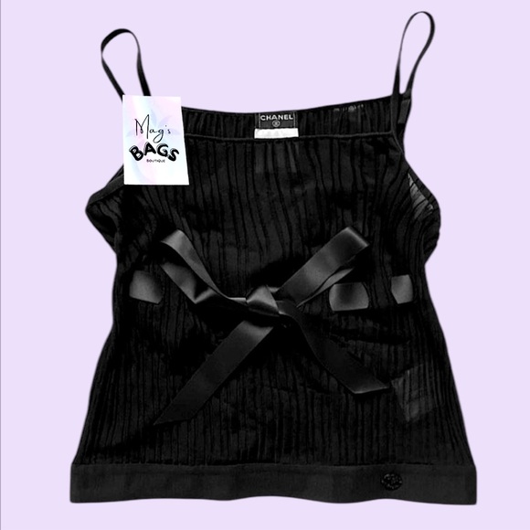Chanel: Ribbon Camisole 2006 Cruise Silk Blouse Tank Top (Black) - Picture 1 of 15